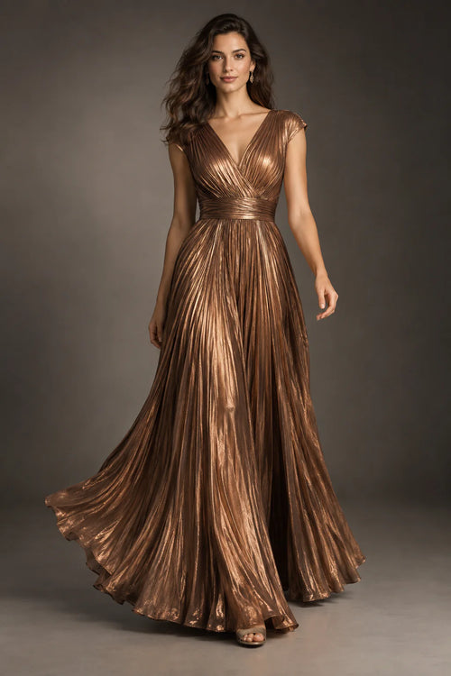 Copper Metallic Pleated Gown