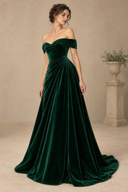 Emerald Velvet Off-Shoulder Gown