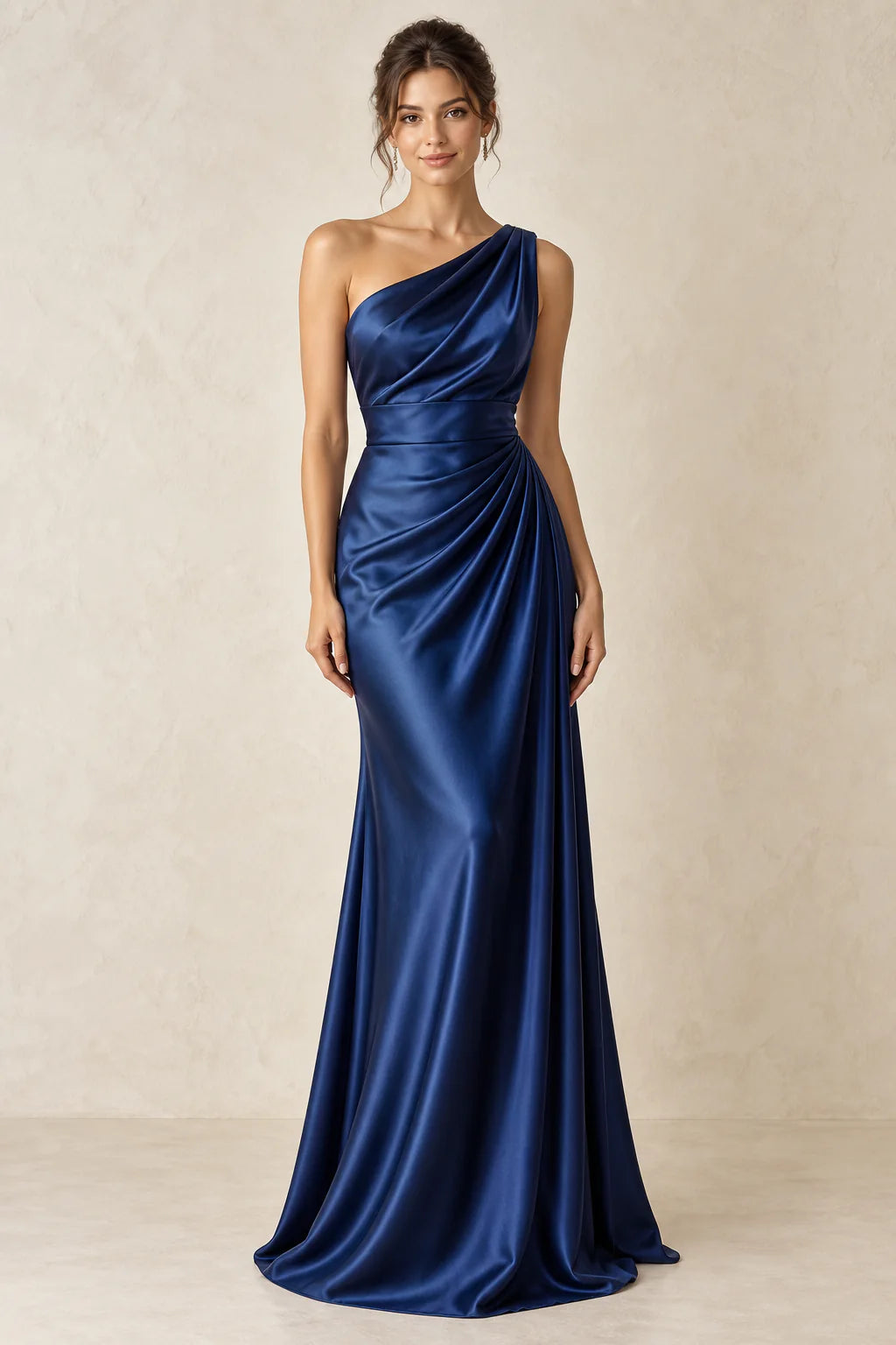 Sapphire Asymmetric Satin Evening Gown